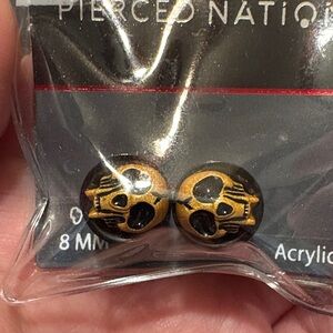 Black and Gold Cat Skull Earrings 0G